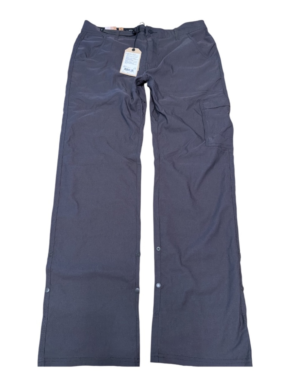 Outdoor Hiking Cargo Trail Pants Stretch Snap Hem Charcoal Prana 35x32 NWT